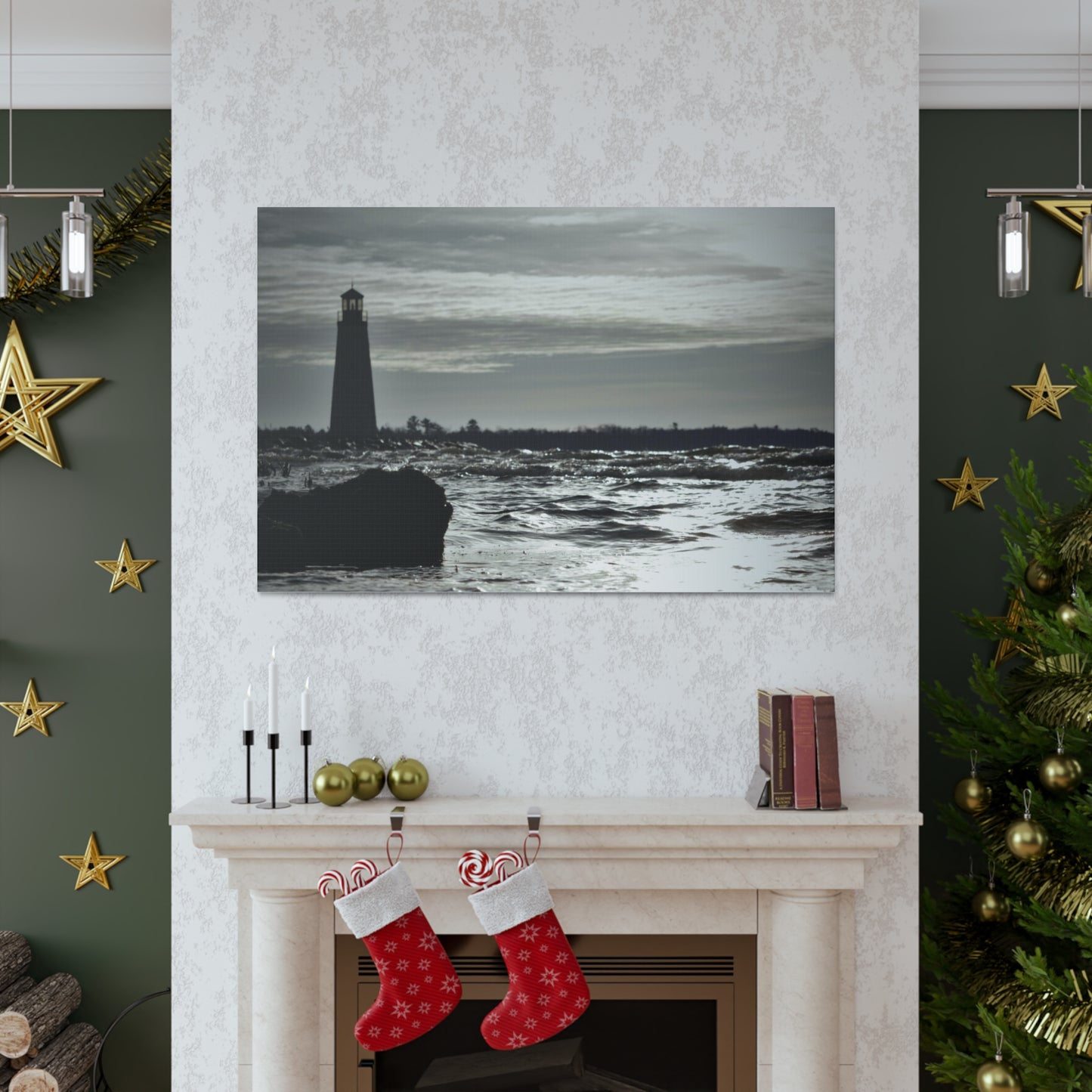 Canvas Gallery Wraps (White Wrap)-Winter Light House