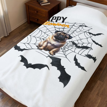 Velveteen Plush Blanket - Pug Halloween