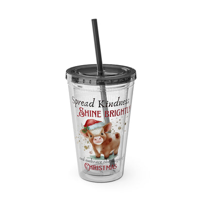 Clear Tumbler with color-matching lid and straw, 16oz  - Magic of Christmas - Baby Cow