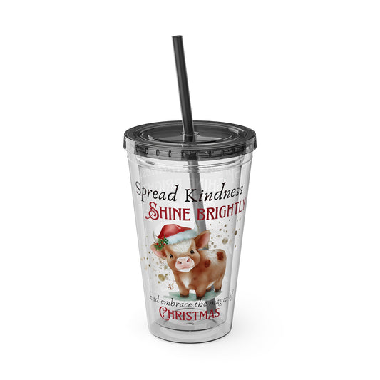 Clear Tumbler with color-matching lid and straw, 16oz  - Magic of Christmas - Baby Cow