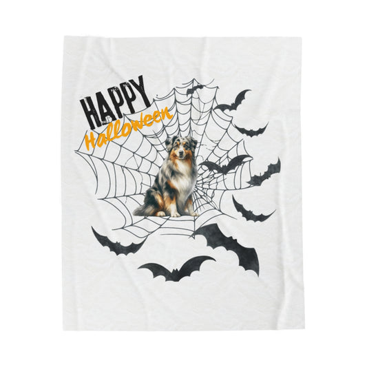 Velveteen Plush Blanket - Australian Shepard Halloween