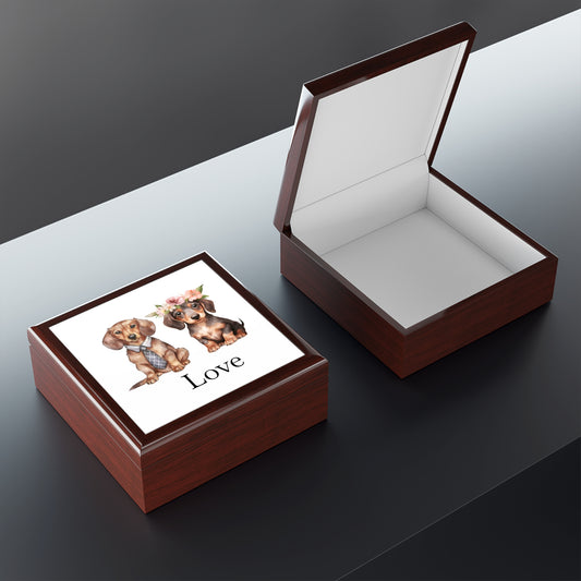 Jewelry Box – White Ceramic Dachshund Love