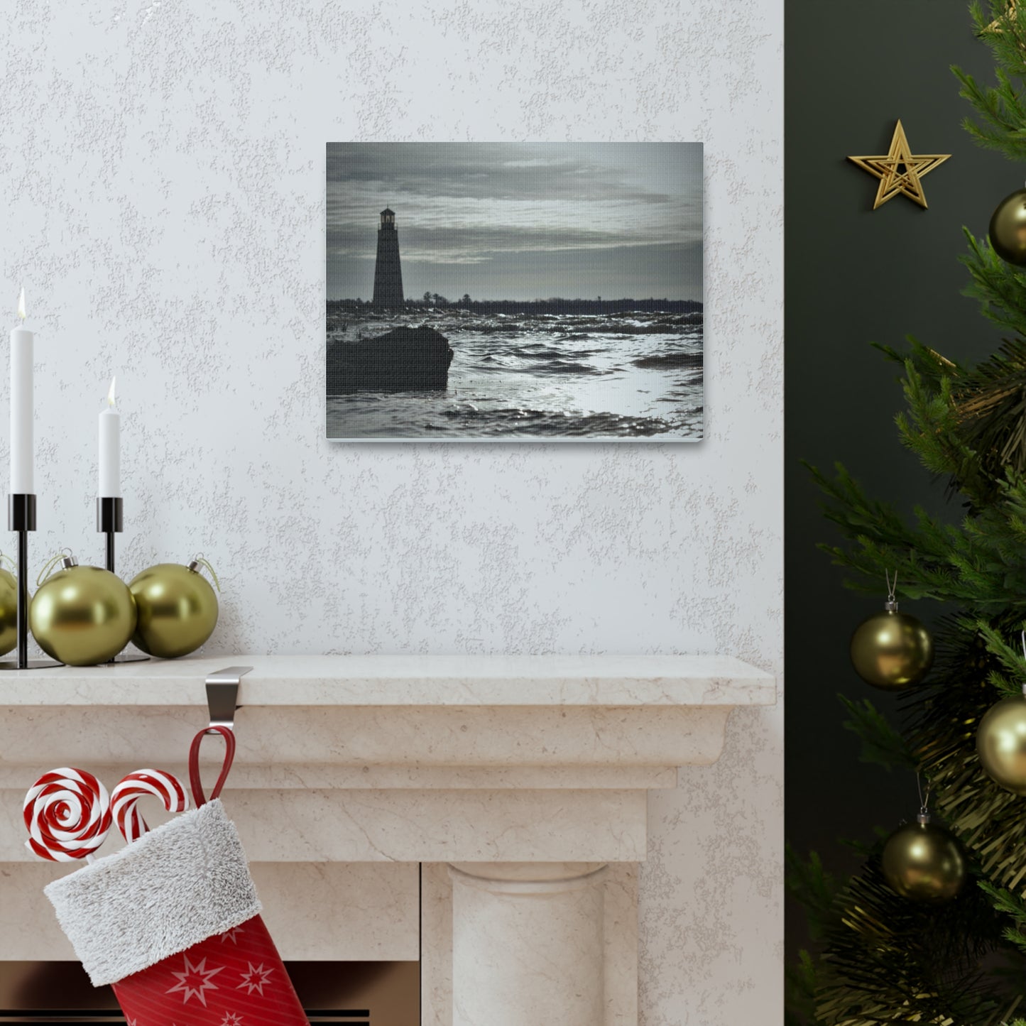 Canvas Gallery Wraps (White Wrap)-Winter Light House