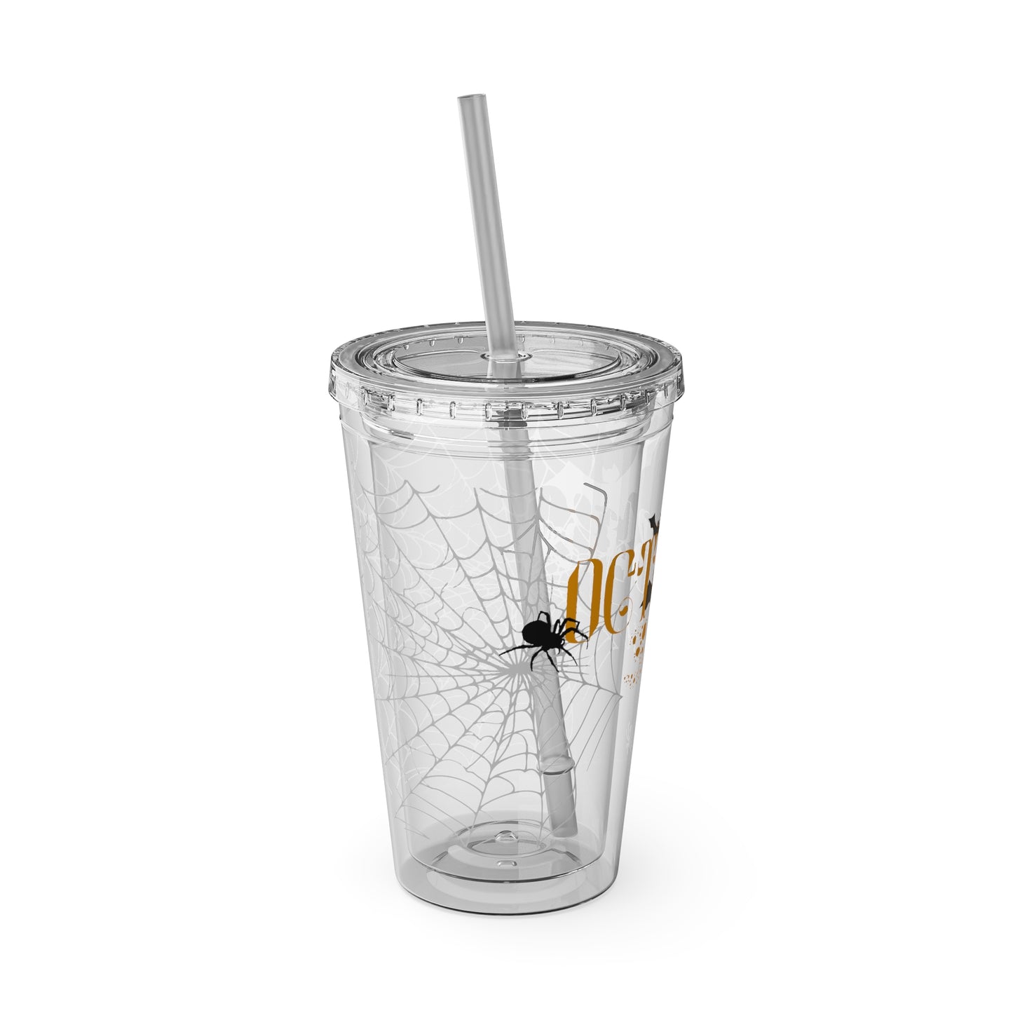 Clear Tumbler with color-matching lid and straw, 16oz  - October 31st