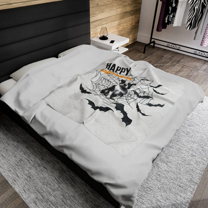 Velveteen Plush Blanket - Boston Terrier Halloween
