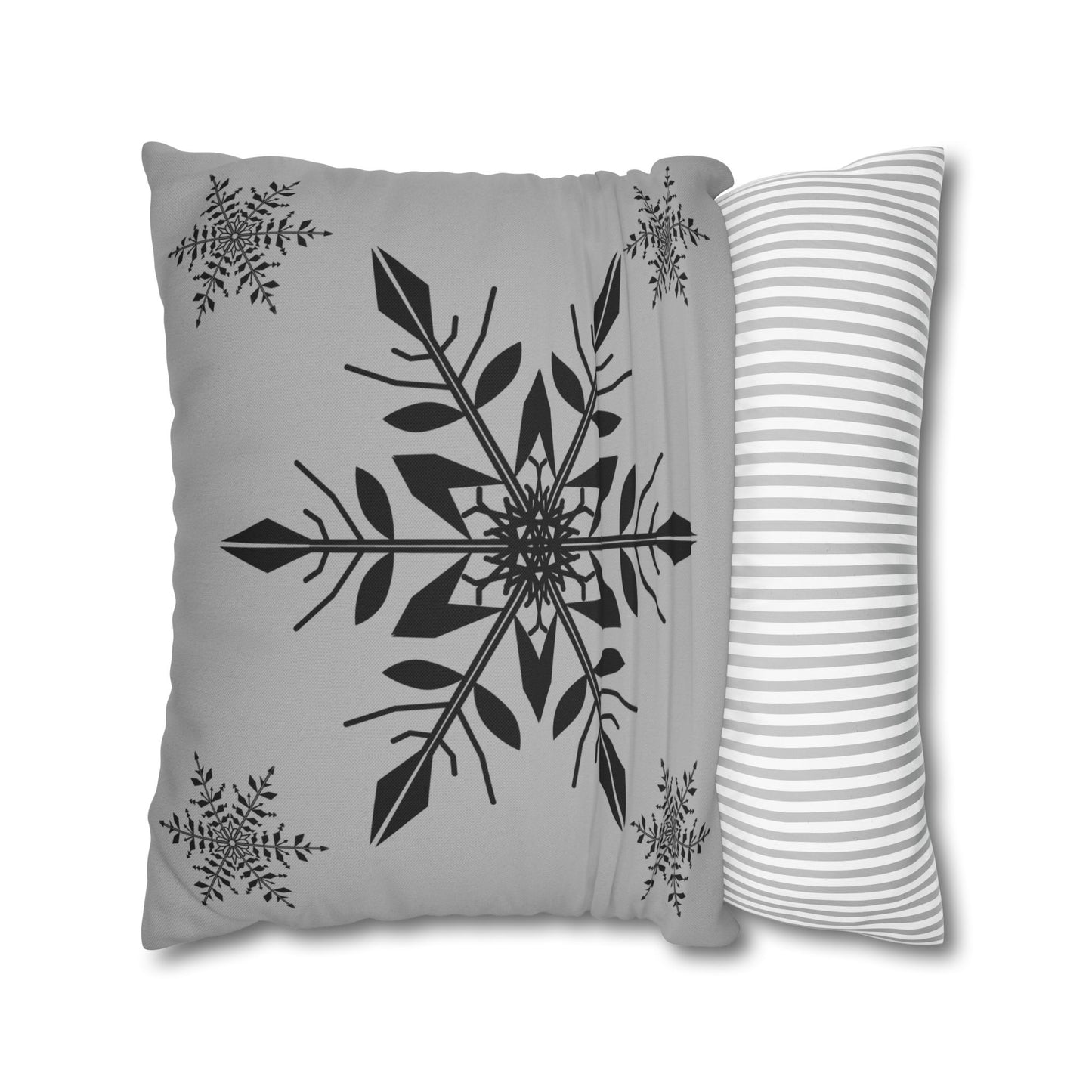 Spun Polyester Square Pillowcase - SNOWFLAKES GREY