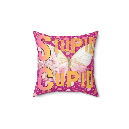 Spun Polyester Square Pillow Stupid Cupid Butterfly Purple