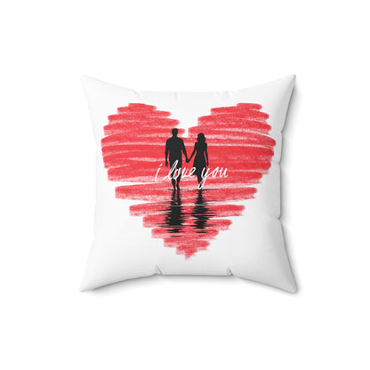 Spun Polyester Square Pillow I love you Heart with couple