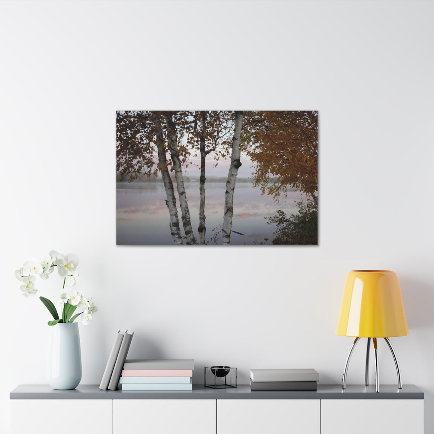 Canvas Gallery Wraps (White Wrap) - River view with morning fog