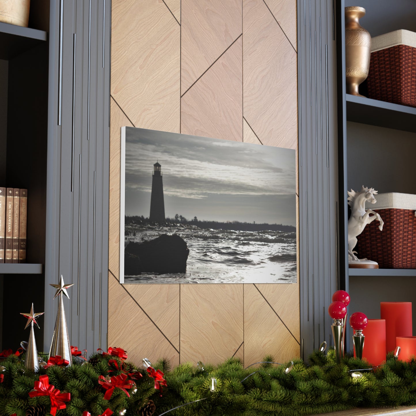 Canvas Gallery Wraps (White Wrap)-Winter Light House