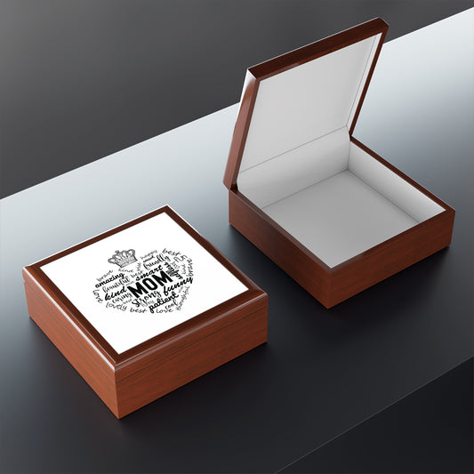 MOM Appreciation Jewelry Box – White Ceramic Affirmations for Mom in a heart shape and crown for the queen she is.