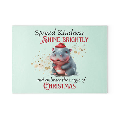 Glass Cutting Board - Hippopotamus with the Magic of Christmas
