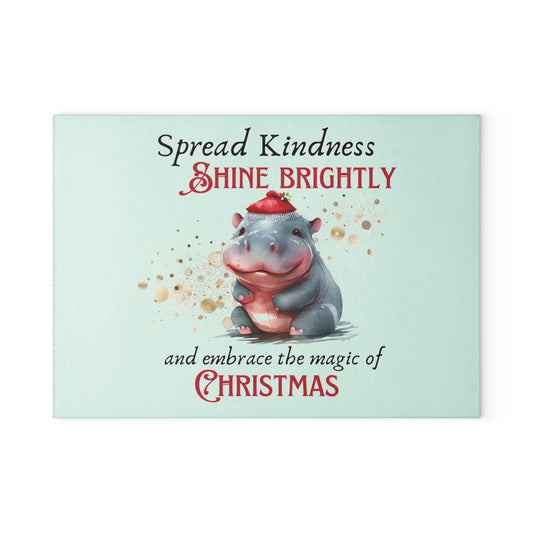 Glass Cutting Board - Hippopotamus with the Magic of Christmas