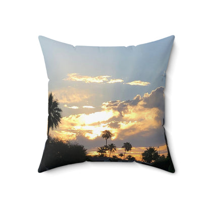 Spun Polyester Square Pillow - AZ Sun Rise and Fog in the desert