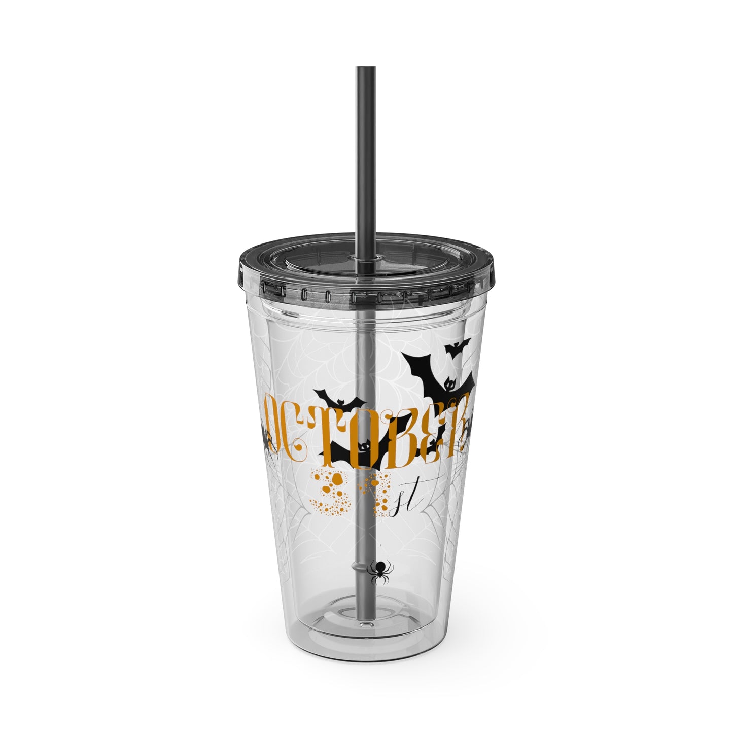 Clear Tumbler with color-matching lid and straw, 16oz  - October 31st