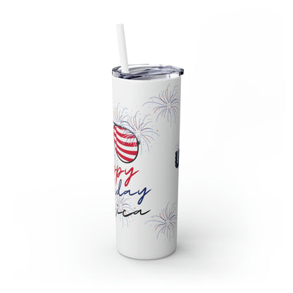 Skinny Tumbler with Straw, 20oz - Happy Birthday America