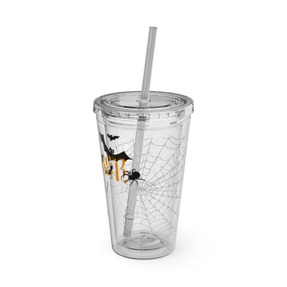 Clear Tumbler with color-matching lid and straw, 16oz  - October 31st