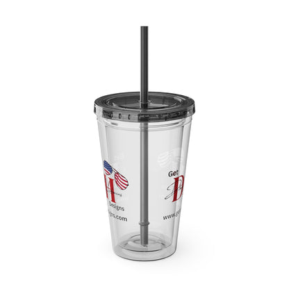 Clear Tumbler with color-matching lid and straw, 16oz  - Carry Your Brand