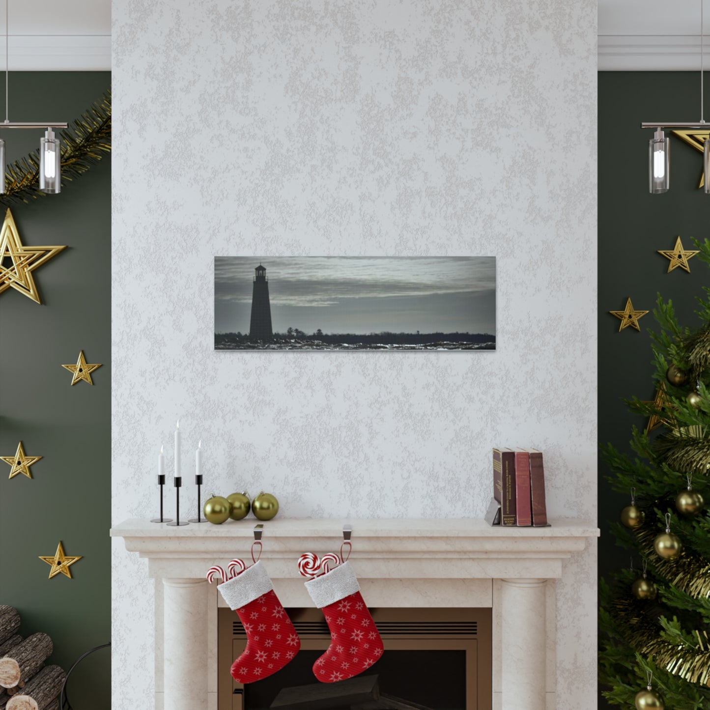 Canvas Gallery Wraps (White Wrap)-Winter Light House