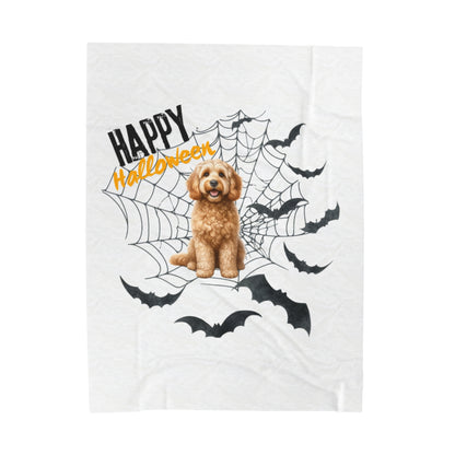 Velveteen Plush Blanket - Labradoodle Halloween