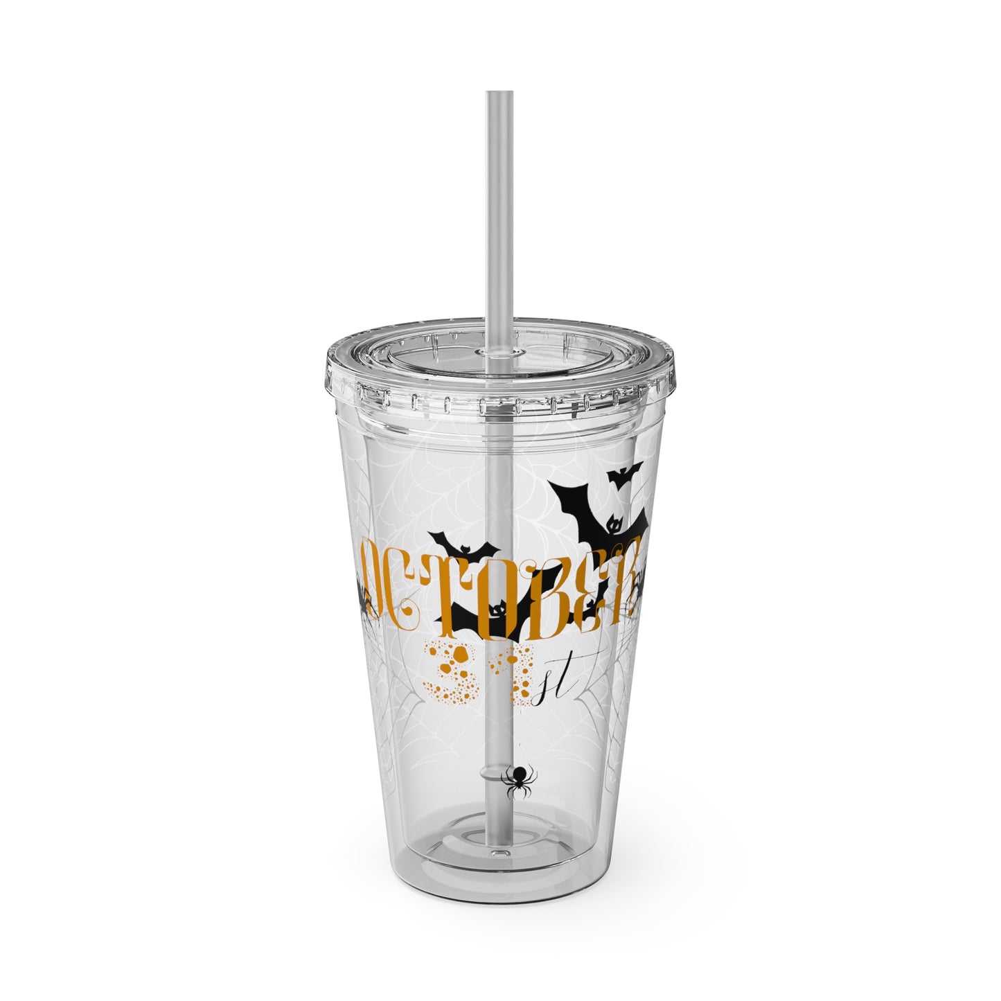 Clear Tumbler with color-matching lid and straw, 16oz  - October 31st