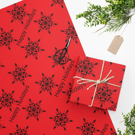 Wrapping Paper - Red Snowflakes Happy Holidays