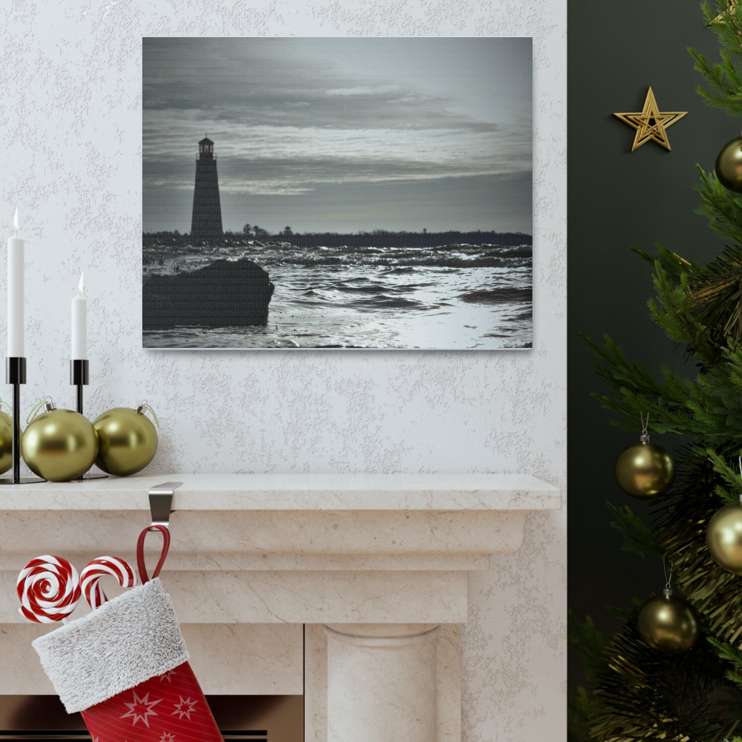 Canvas Gallery Wraps (White Wrap)-Winter Light House