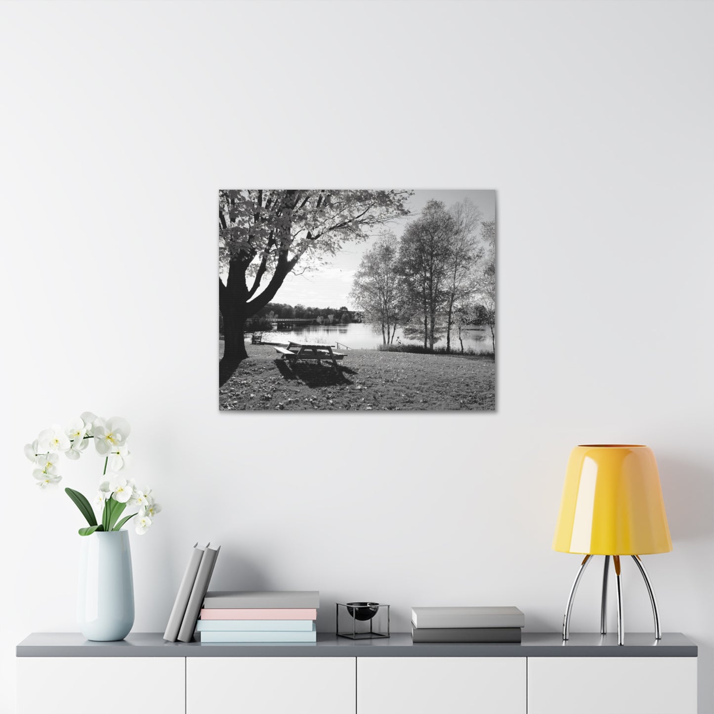 Canvas Gallery Wraps - Picinic by the river. Black and White