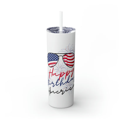 Skinny Tumbler with Straw, 20oz - Happy Birthday America