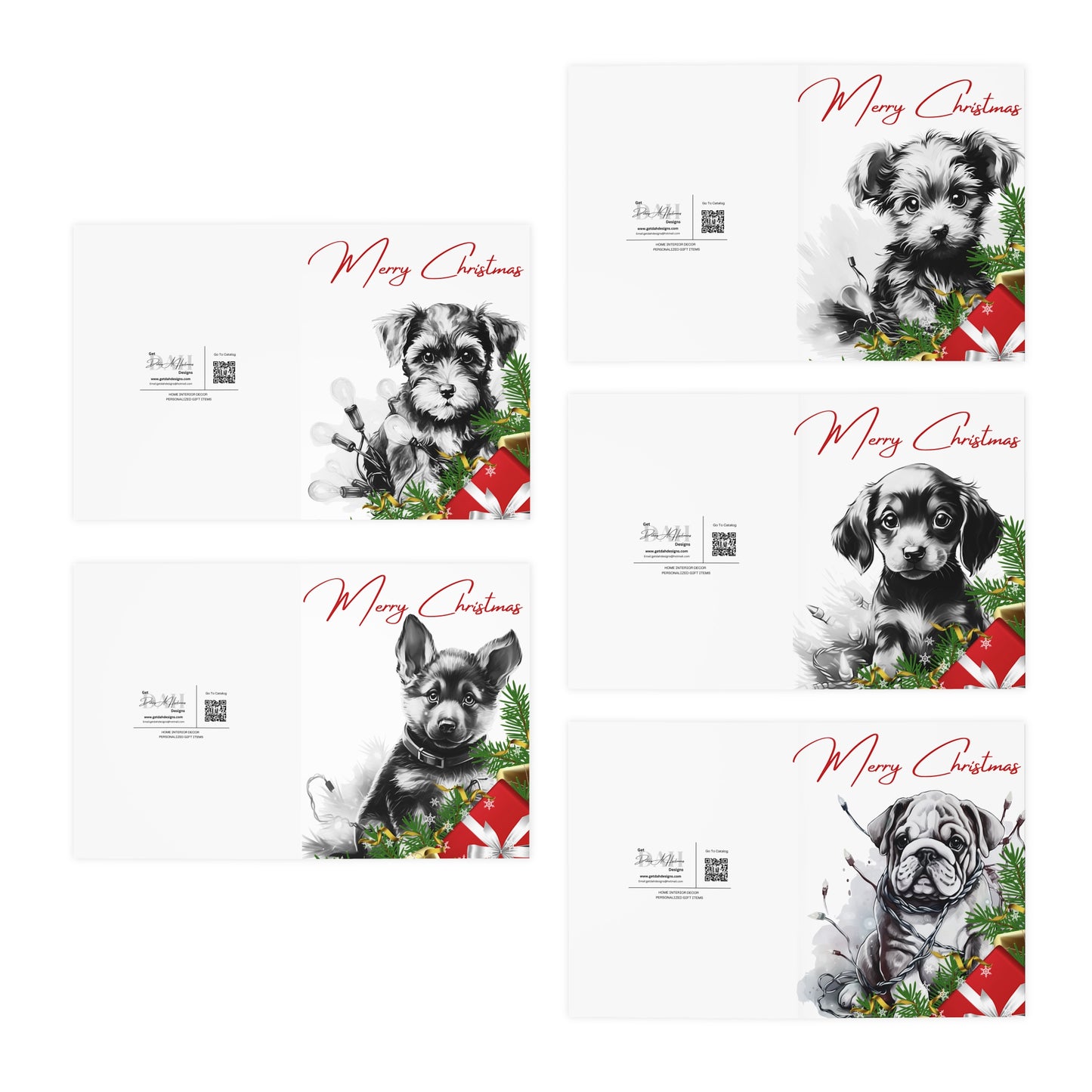 Multi-Design Greeting Cards (5-Pack) - Christmas Puppies