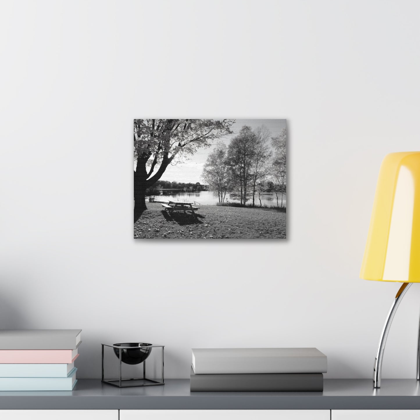 Canvas Gallery Wraps - Picinic by the river. Black and White