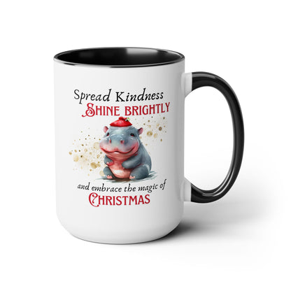Two-Tone Coffee Mugs, 15oz - Magic of Christmas Hippopotmus