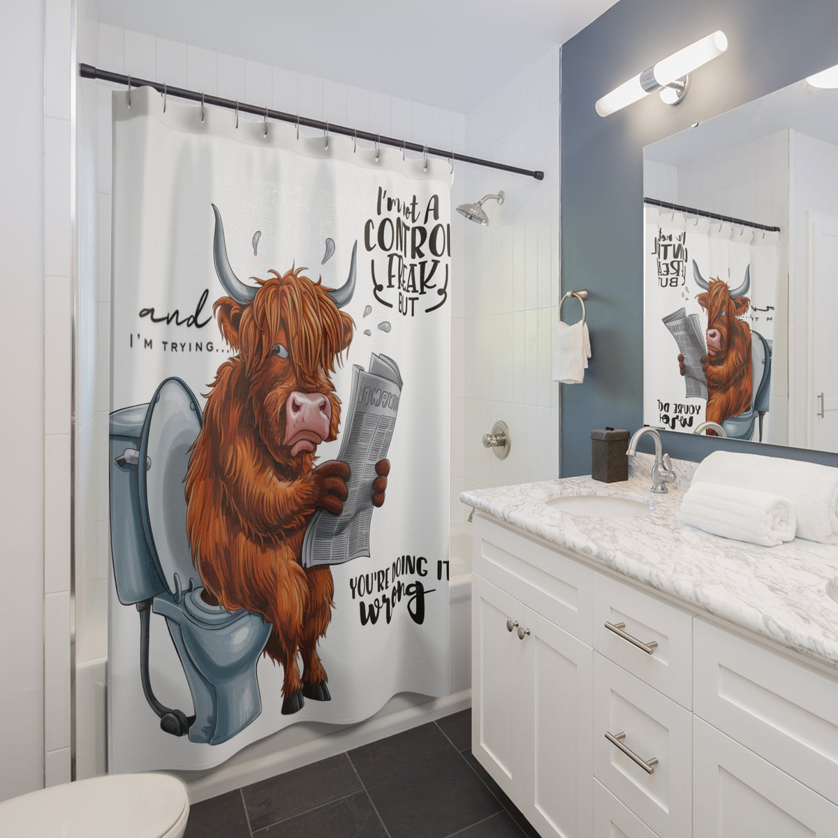 I'm Not A Control Freak Shower Curtain | Funny Highland Cow Bathroom Decor