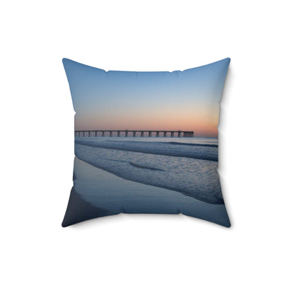 Spun Polyester Square Pillow -Blue hour at the pier