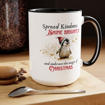 Two-Tone Coffee Mugs, 15oz - Magic of Christmas Penguin