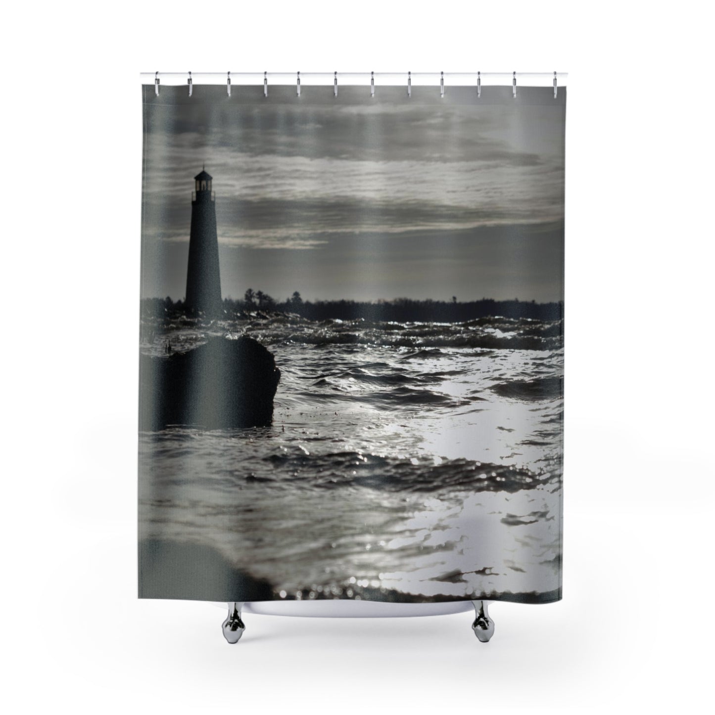 Shower Curtain Winter Light House