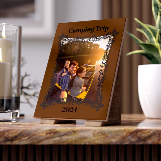 Personalized Ceramic Photo Tile - Family Vacation Photo with Name and Year