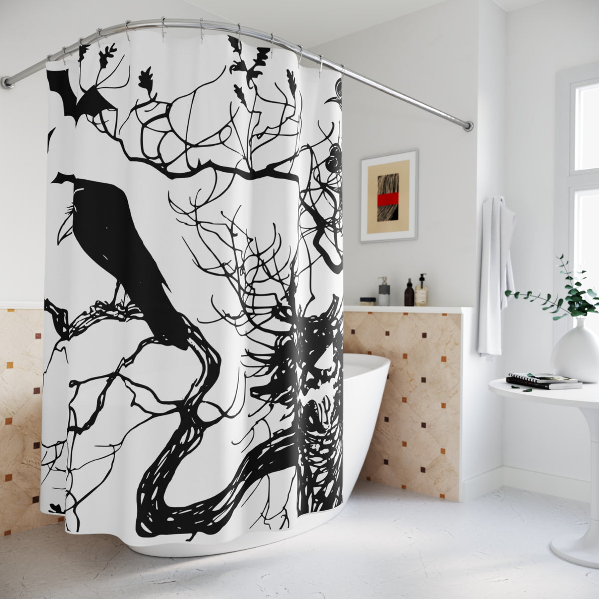 Shower Curtain - Halloween Scary Raven and tree