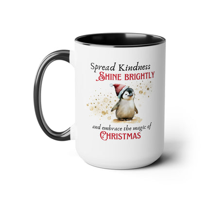 Two-Tone Coffee Mugs, 15oz - Magic of Christmas Penguin