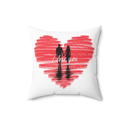 Spun Polyester Square Pillow I love you Heart with couple