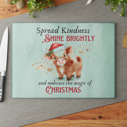 Glass Cutting Board - Magic of Christmas Baby Cow