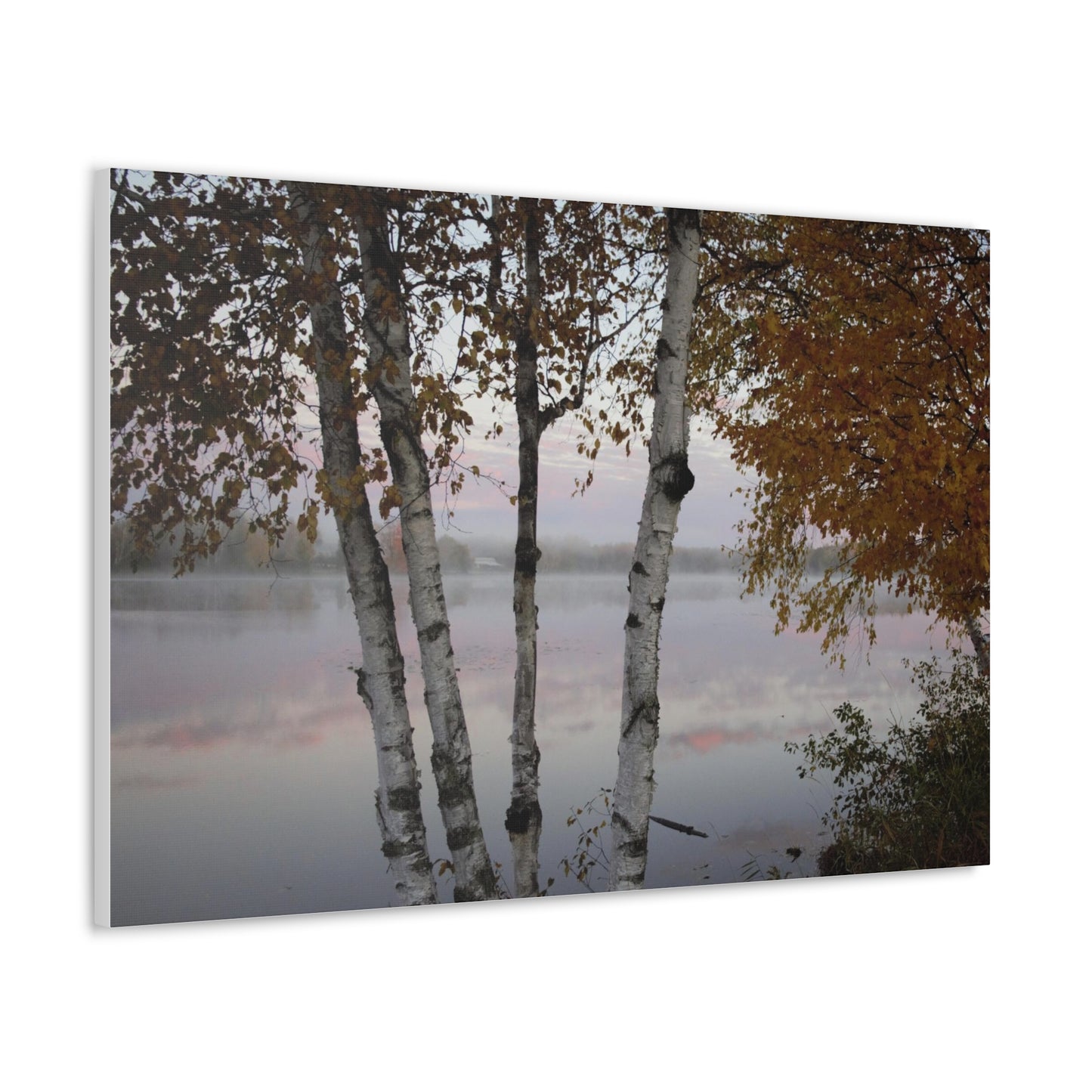 Canvas Gallery Wraps (White Wrap) - River view with morning fog