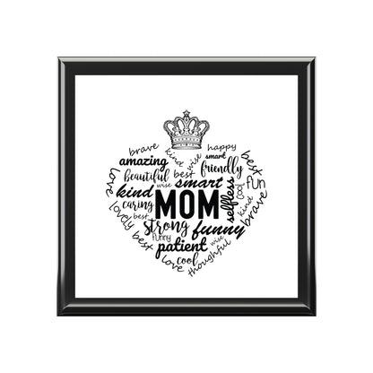MOM Appreciation Jewelry Box – White Ceramic Affirmations for Mom in a heart shape and crown for the queen she is.