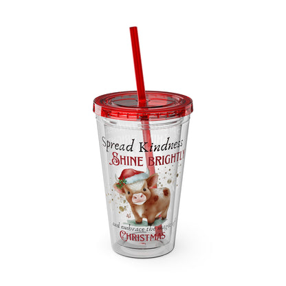 Clear Tumbler with color-matching lid and straw, 16oz  - Magic of Christmas - Baby Cow