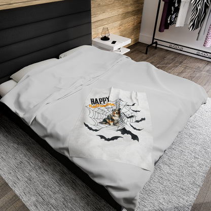 Velveteen Plush Blanket - Australian Shepard Halloween