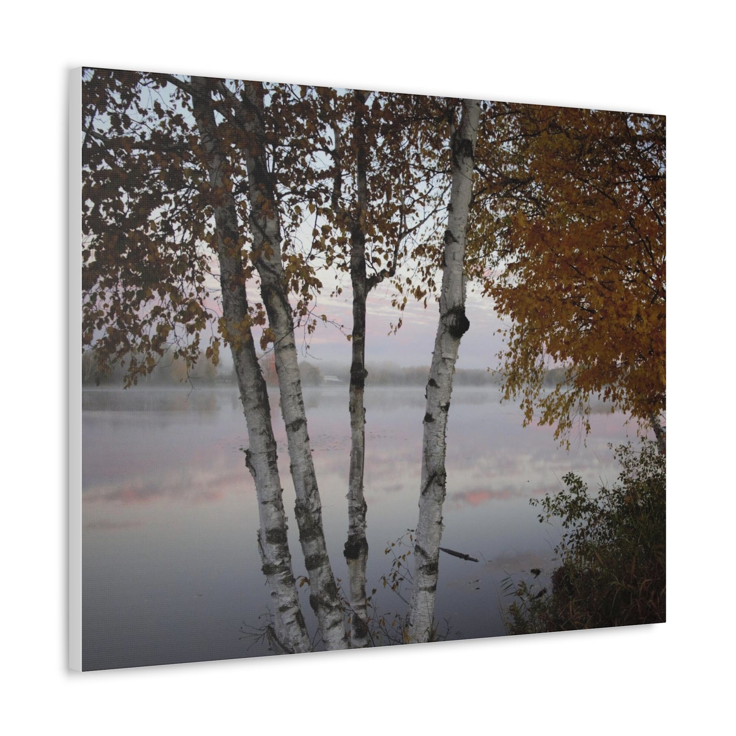 Canvas Gallery Wraps (White Wrap) - River view with morning fog