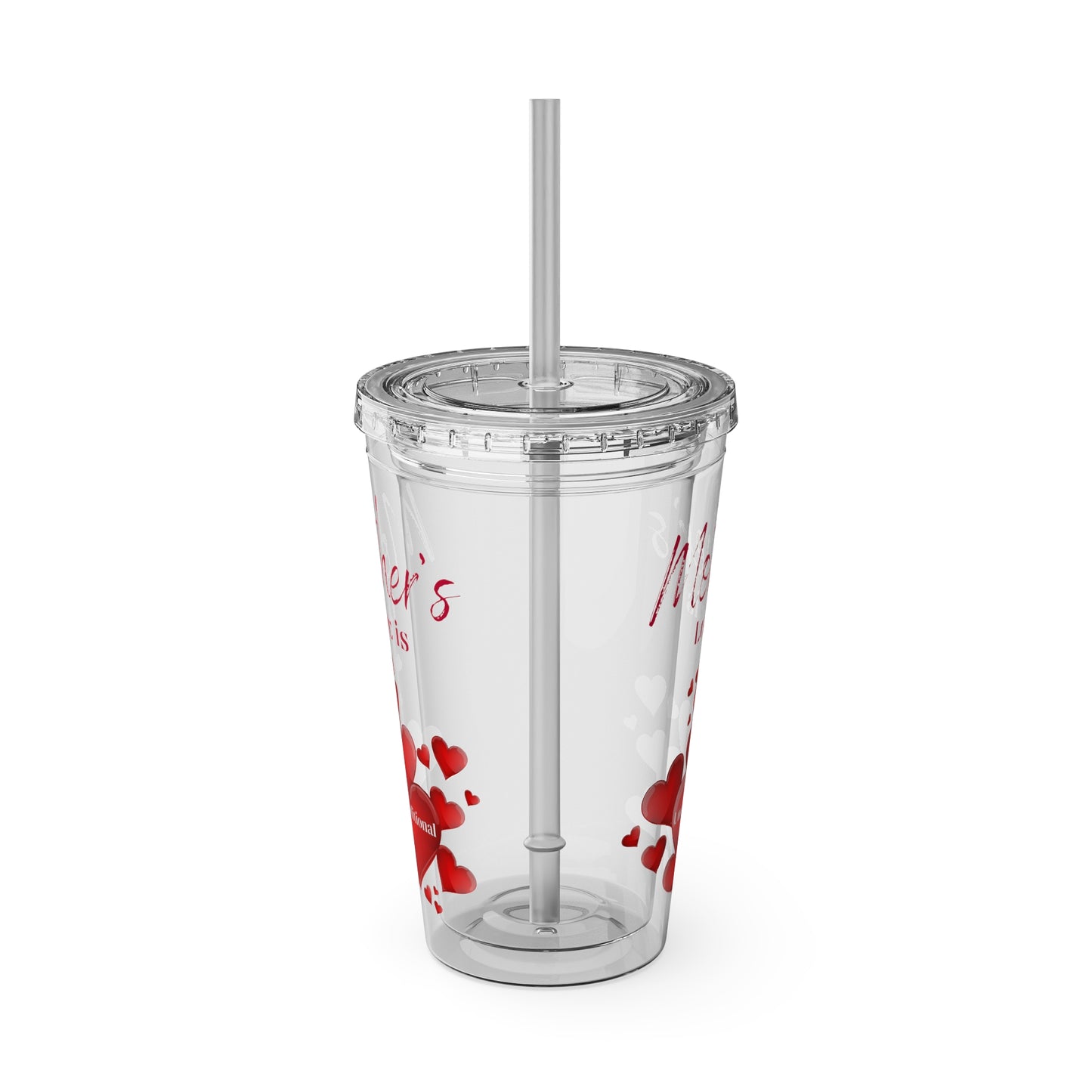 Clear Tumbler with color-matching lid and straw, 16oz  - Mother's Love is Unconditional