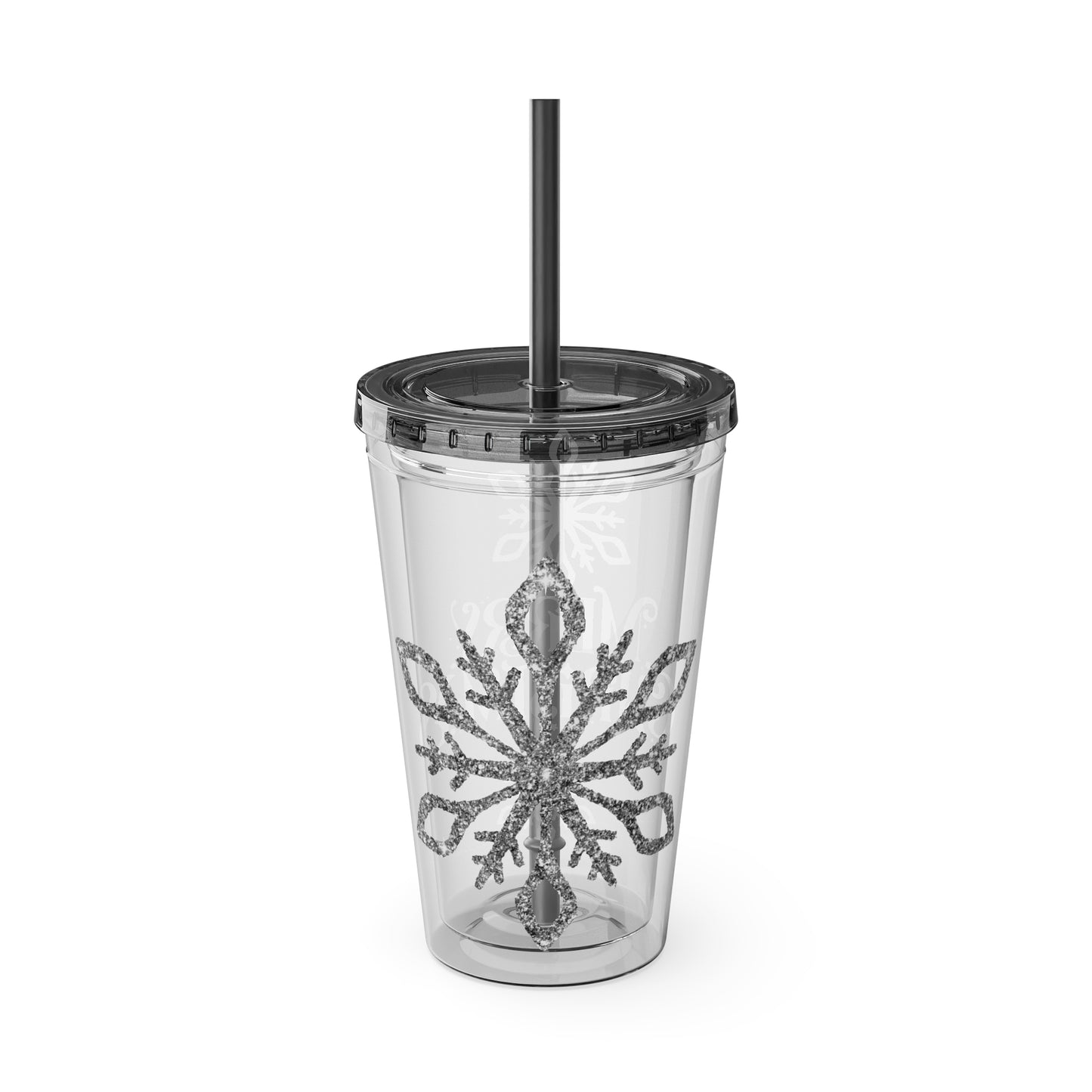 Clear Tumbler with color-matching lid and straw, 16oz - Merry Christmas