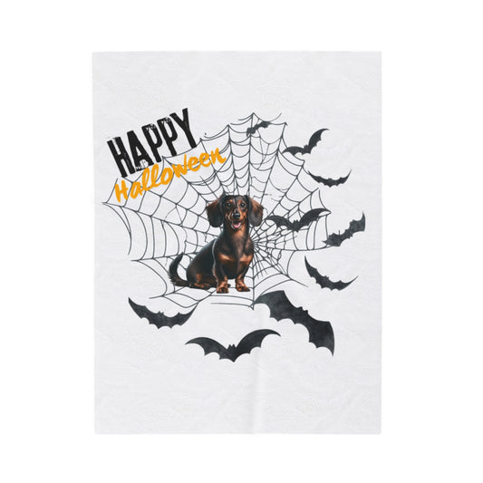 Velveteen Plush Blanket - Dachshund Halloween