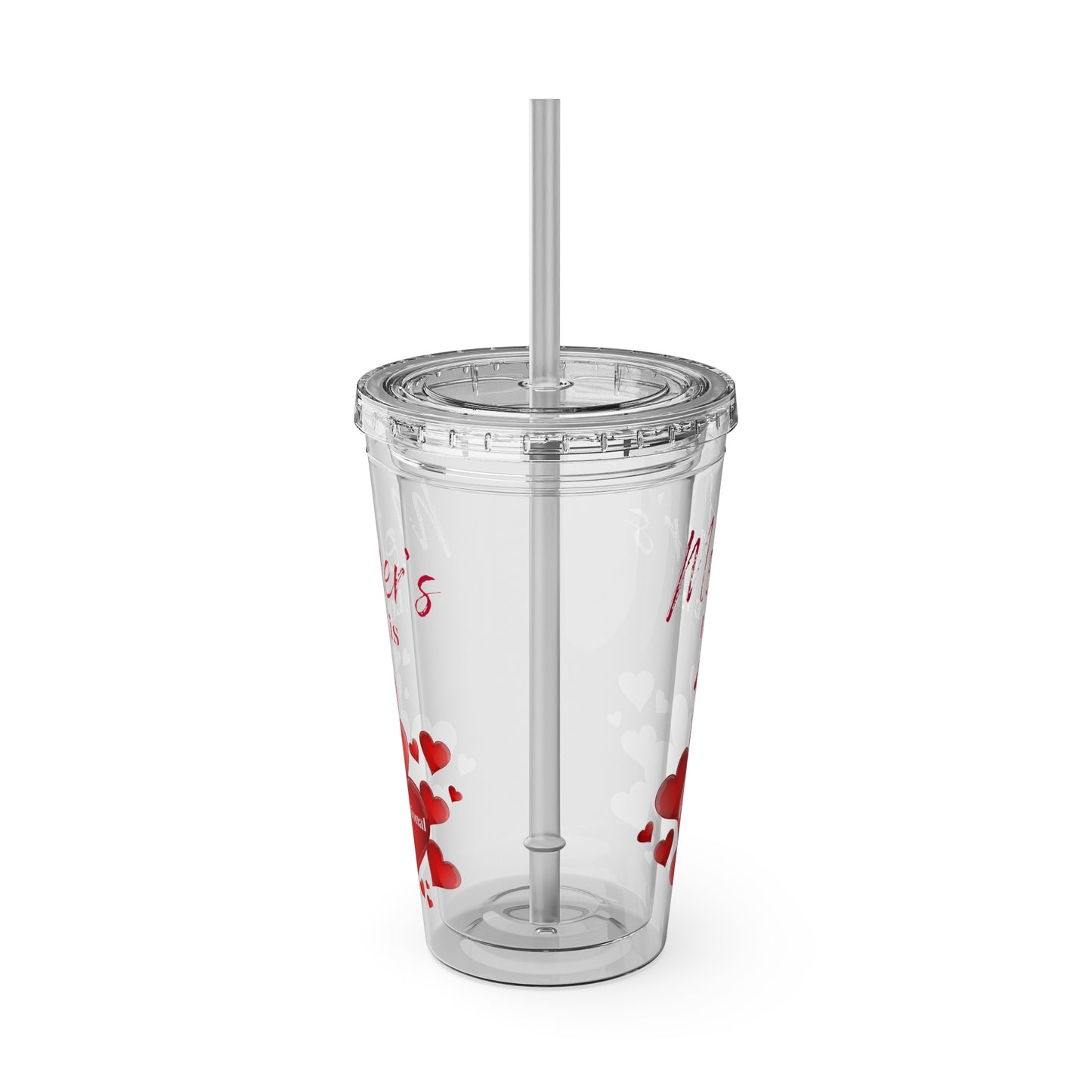 Clear Tumbler with color-matching lid and straw, 16oz  - Mother's Love is Unconditional